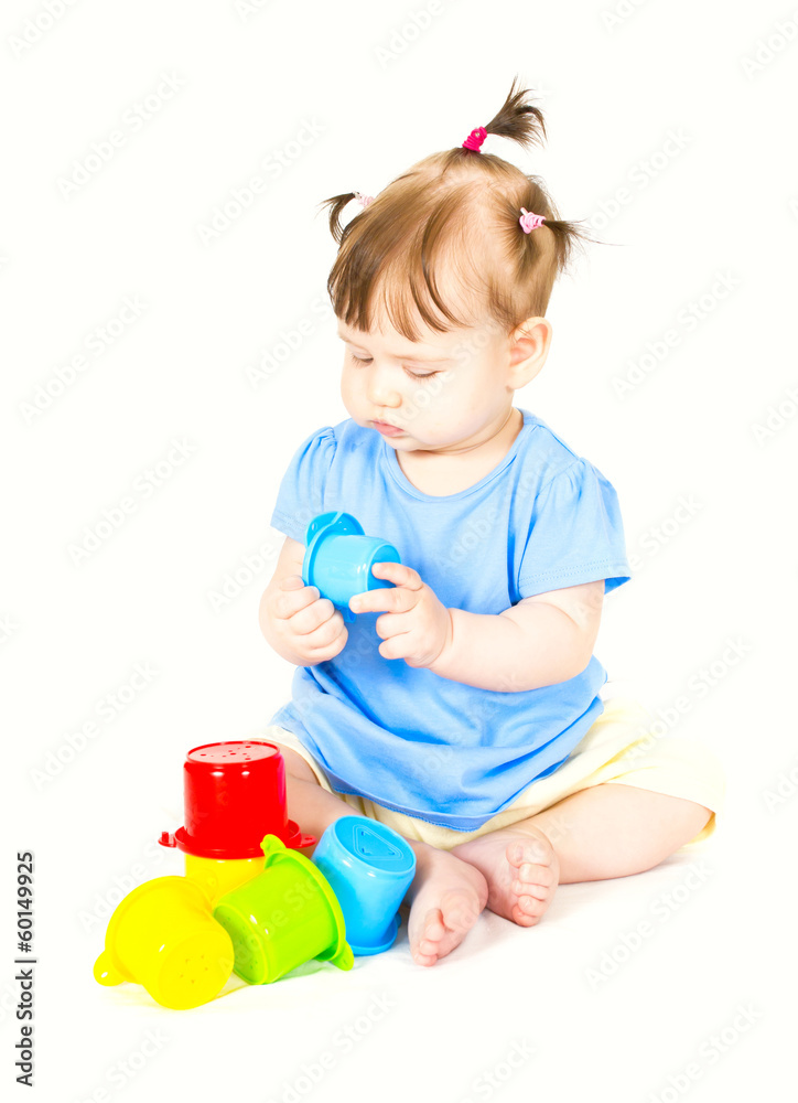 Adorable little baby girl laughing isolated on white background Adorable little baby girl laughing isolated on white background