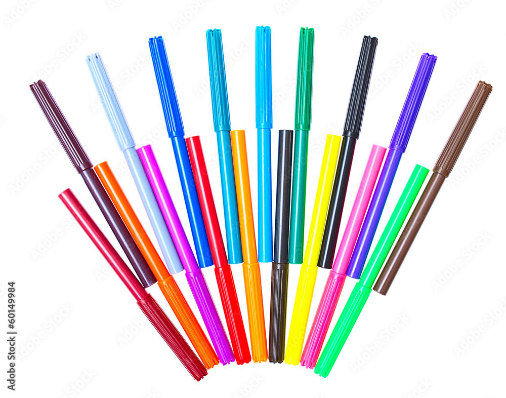 Multi colored felt-tip pens isolated on white background