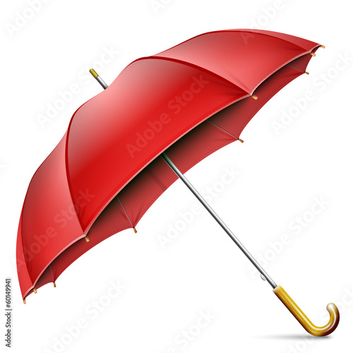 Realistic Open Red Umbrella Isolated On White Background