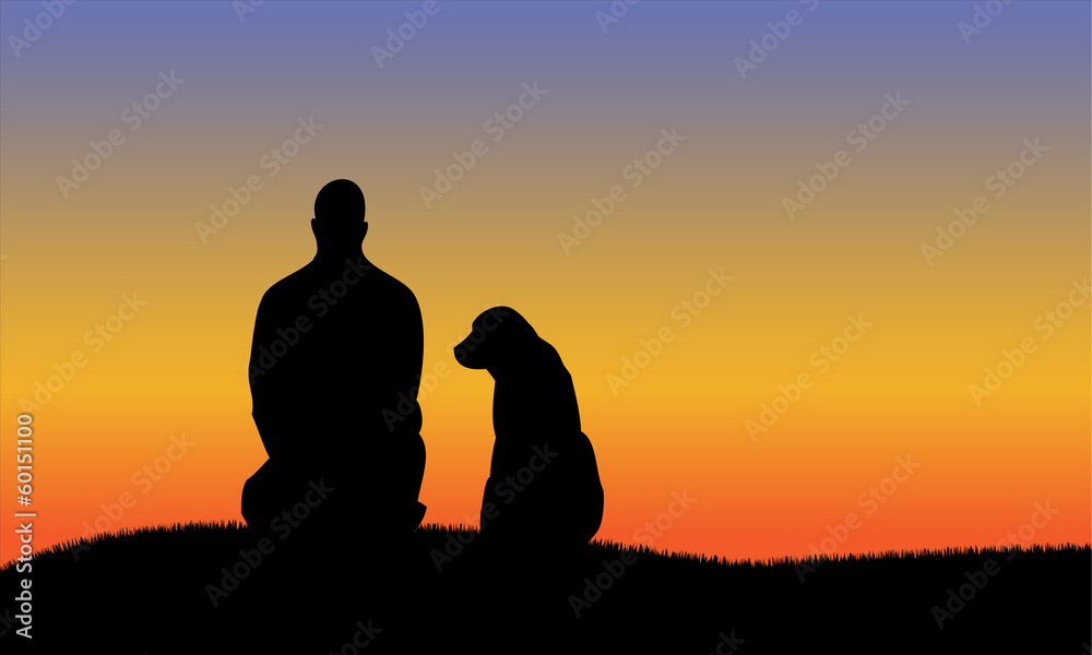 Man with dog silhouettes