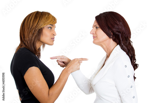 Two angry upset women having arguments frustrated 