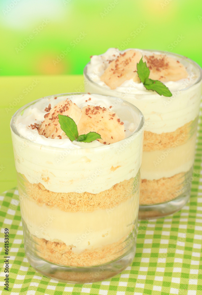 Delicious dessert with banana and caramel Delicious dessert with banana and caramel