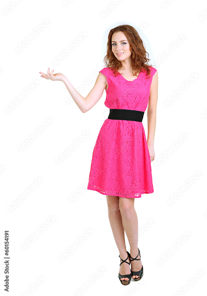 Beautiful young girl in dress isolated on white Beautiful young girl in dress isolated on white
