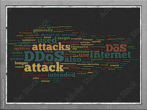 DDOS word cloud concept on black wooden frame board