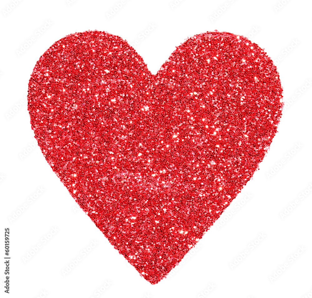 Glitter Red Heart isolated on white. Valentines Day. Macro. Glitter Red Heart isolated on white. Valentines Day. Macro.