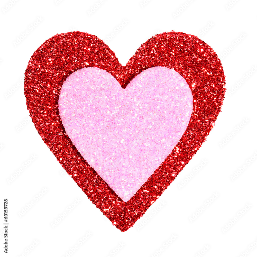 Valentines Day. Glitter Red and Pink Hearts isolated on white