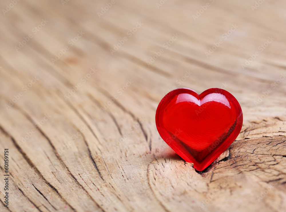 Valentines Day. Red Heart on Wooden background. Macro