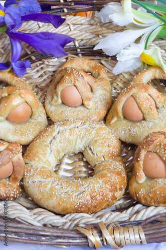 Traditional Easter donuts cuddure eggs   in Sicily