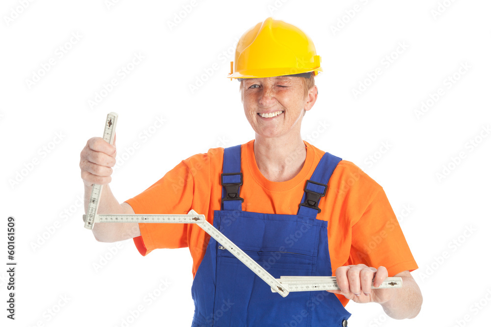 female builder with folding rule female builder with folding rule
