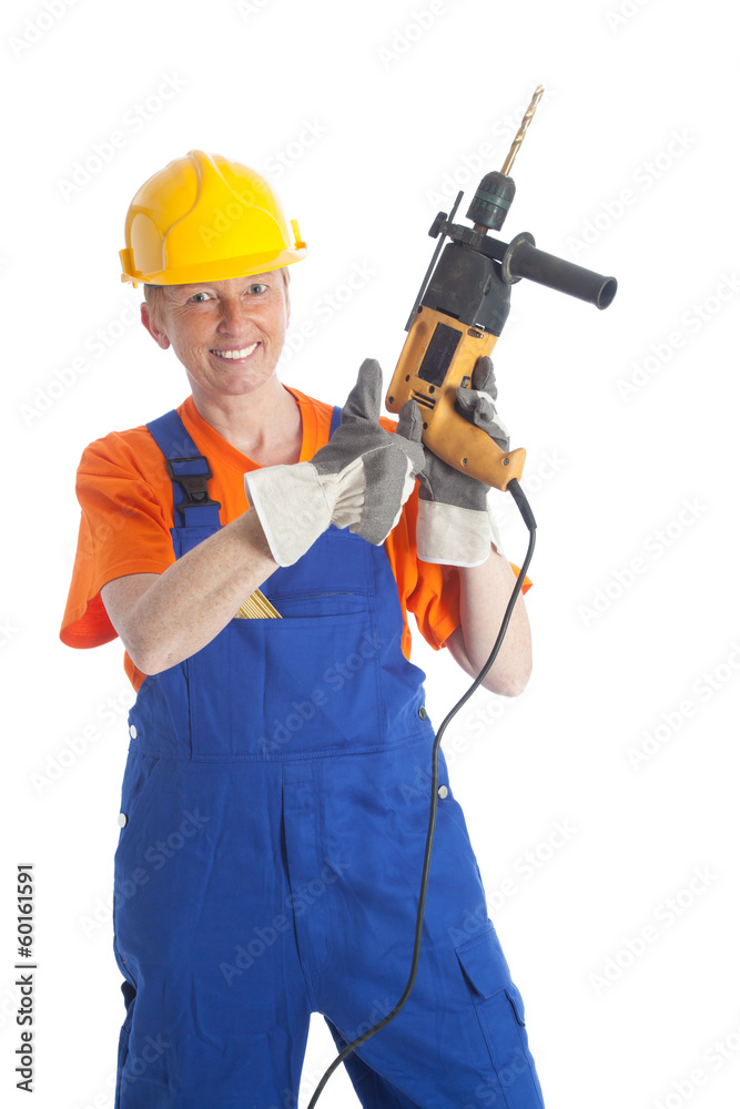 woman holding a boring machine woman holding a boring machine