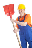 female builder with shovel
