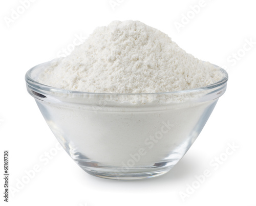 Glass bowl of wheat flour