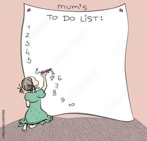 A toddler creating mums TO DO list