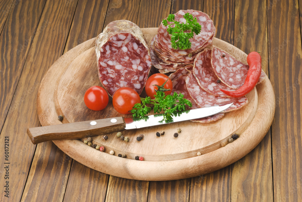 italian salami with knife