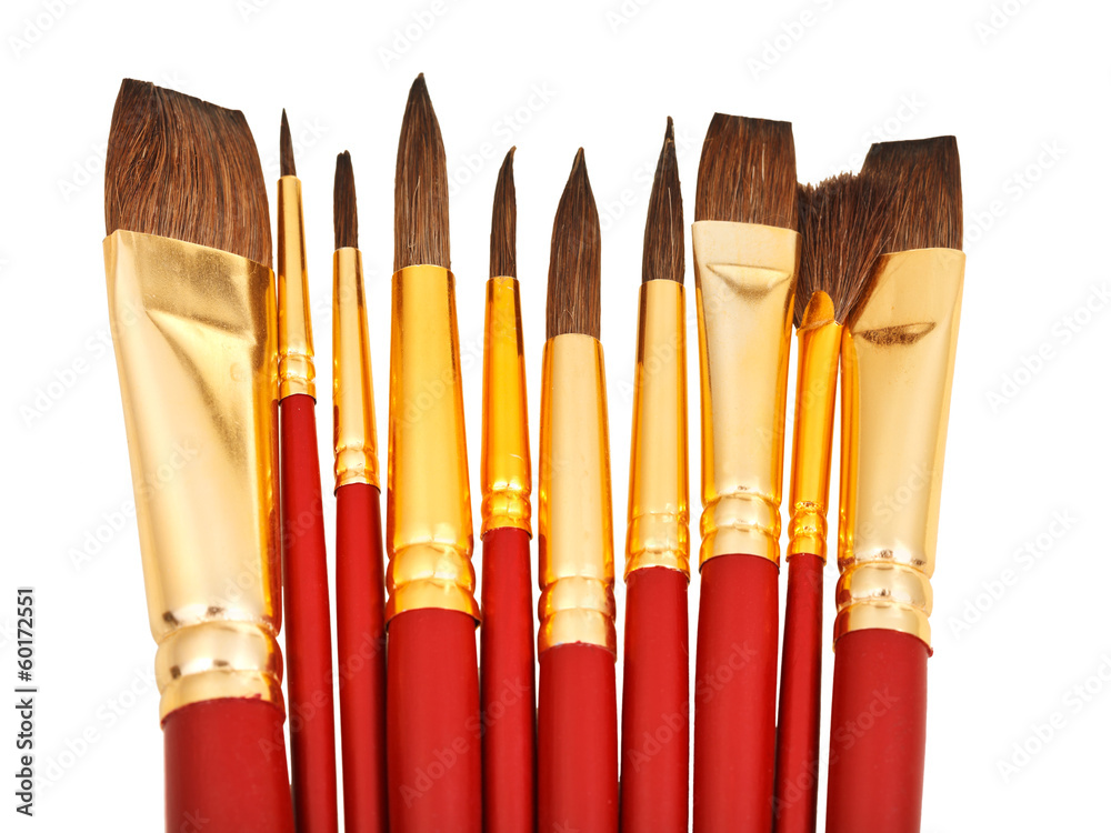 Fototapeta premium several watercolor paintbrushes close up