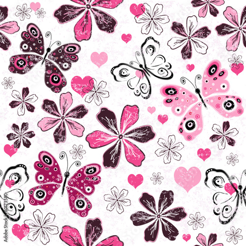 Grunge valentine seamless pattern