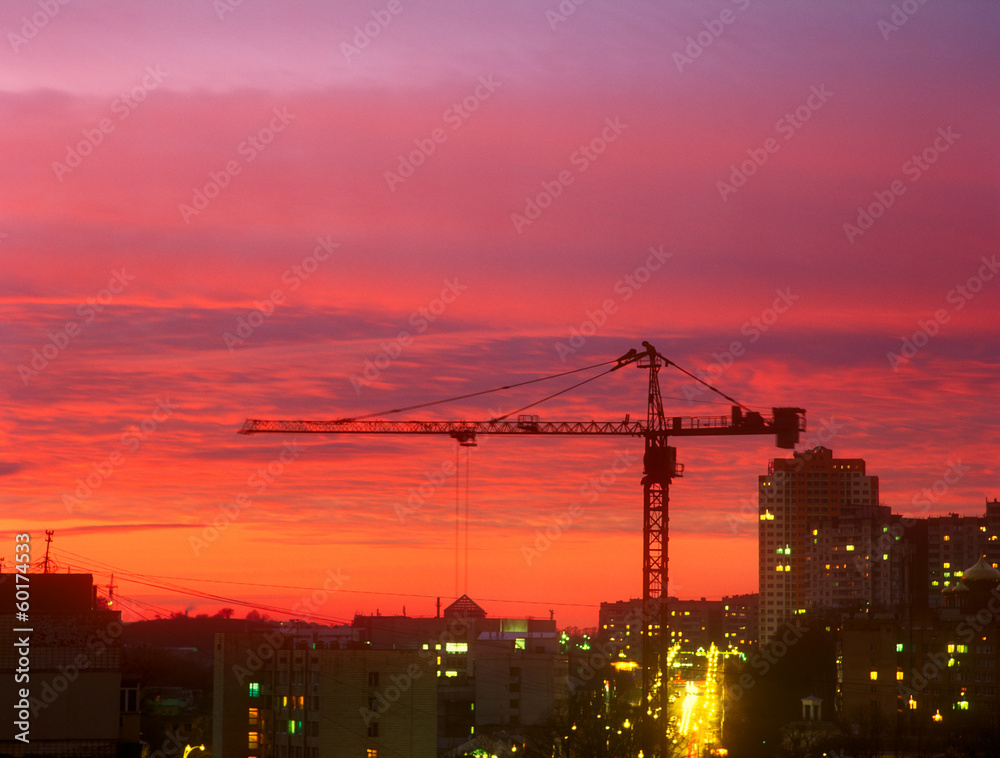 Sunset at the construction site.