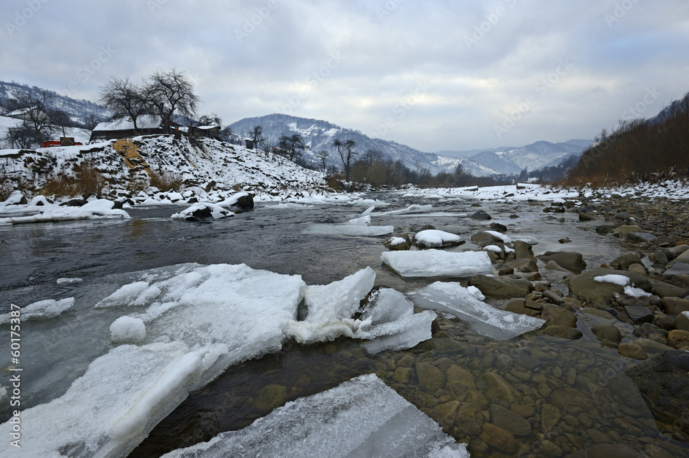 The mountain river in winter