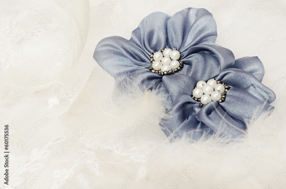 Blue flowers on white lace Blue flowers on white lace
