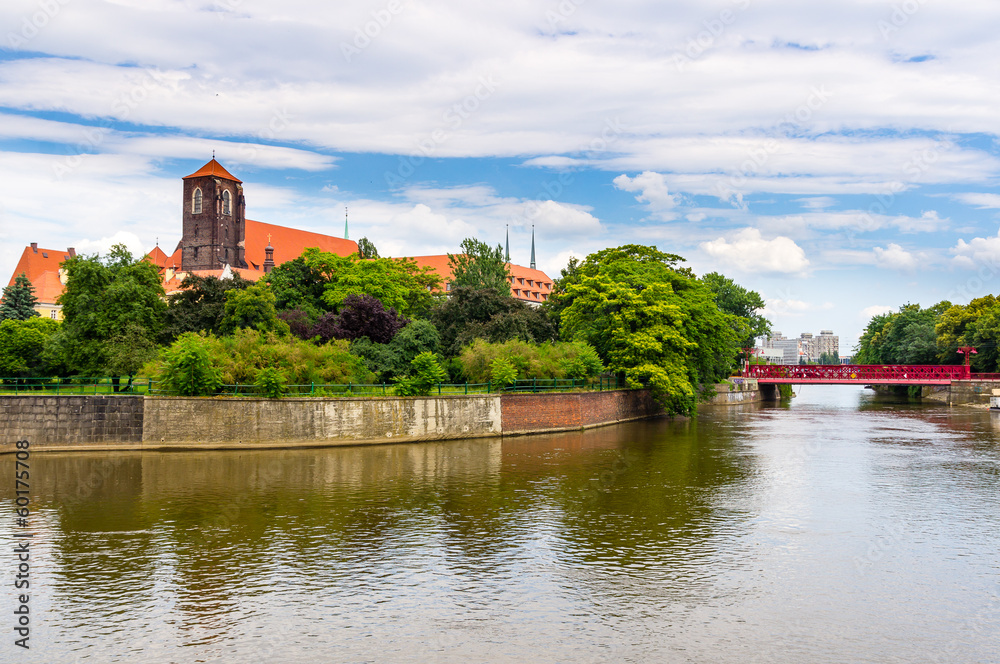 View across Oder on the Tumski island, Wroclaw, Poland