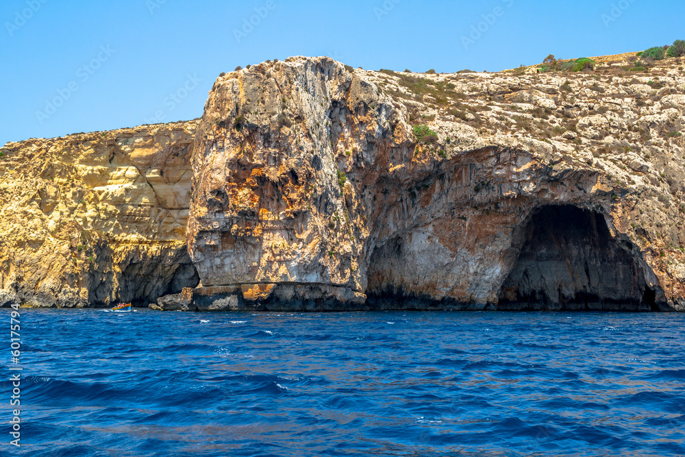 Caverns of the Blue Grotto in the coast of Malta