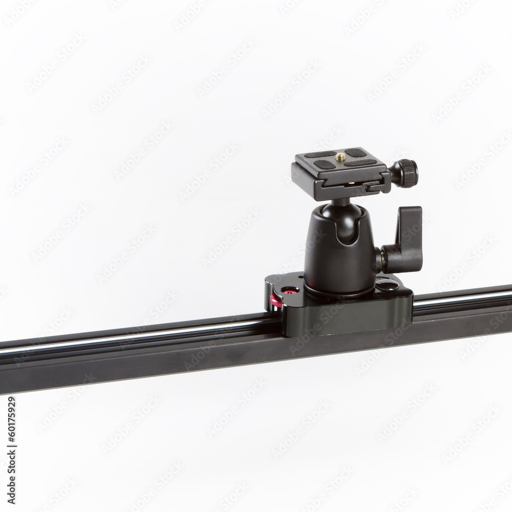 Studio shot of a linear camera slider on a white background Studio shot of a linear camera slider on a white background