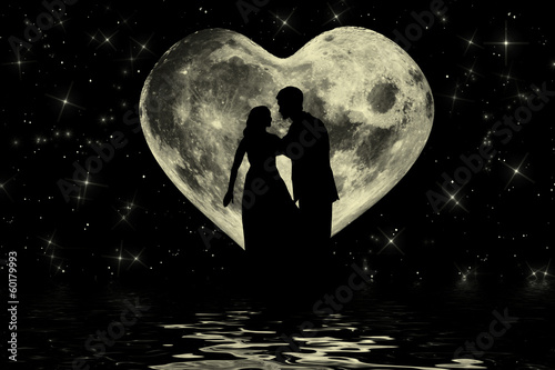 Valentine romantic atmosphere with heart shaped moon photo