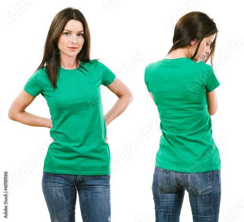Brunette with blank green shirt