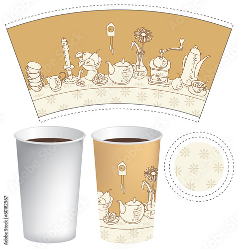 Template paper cup for coffee and tea