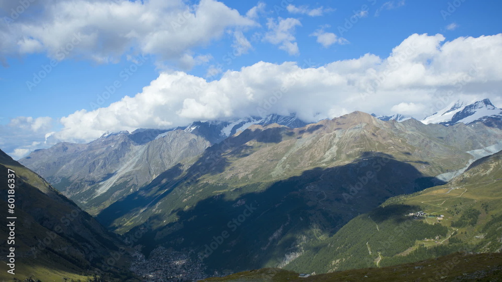 Motion panning time lapse towards Zermatt town, Switzerland Motion panning time lapse towards Zermatt town, Switzerland