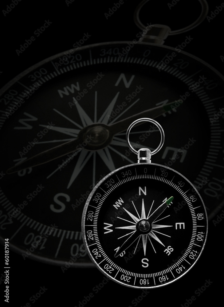 Classical compass, showing directions, on black Classical compass, showing directions, on black
