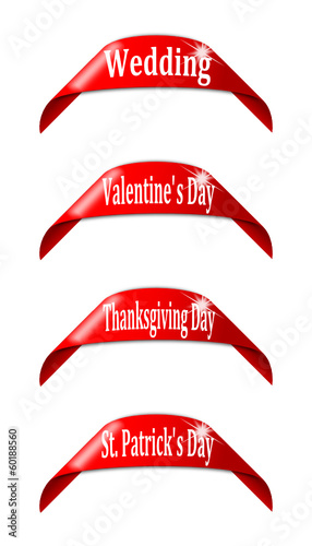 Red labels with the names of holidays - vector