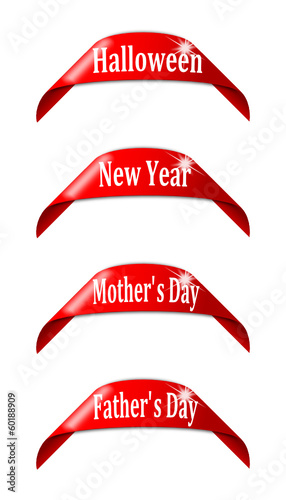 Red labels with the names of holidays - vector