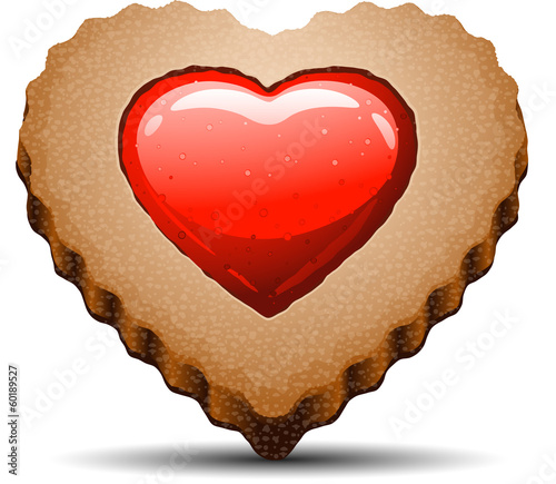 Heart shaped cookie on white background