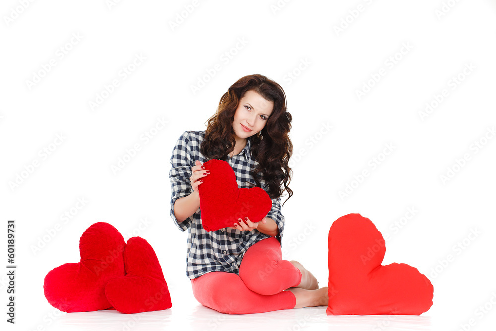 Valentine's Day. Beautiful smiling woman with a gift Valentine's Day. Beautiful smiling woman with a gift