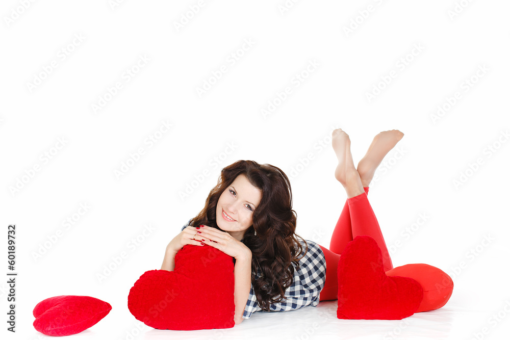 Valentine's Day. Beautiful smiling woman with a gift Valentine's Day. Beautiful smiling woman with a gift
