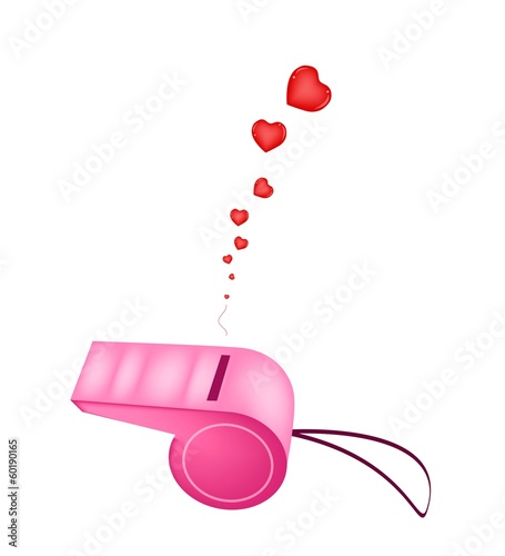 Pink Whistle Blowing Hearts On White Background