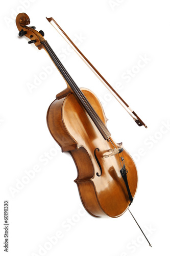 Cello with bow isolated musical instruments