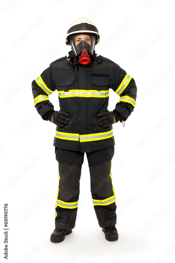 Naklejka premium Firefighter with mask and protective suit