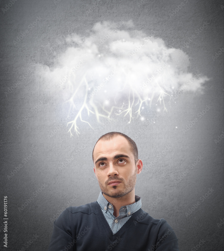 Stress, depression and despair - gloomy storm cloud raining abov Stress, depression and despair - gloomy storm cloud raining abov