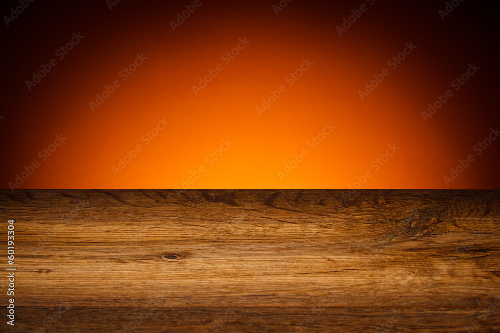 Wood grain texture - oak board on orange background
