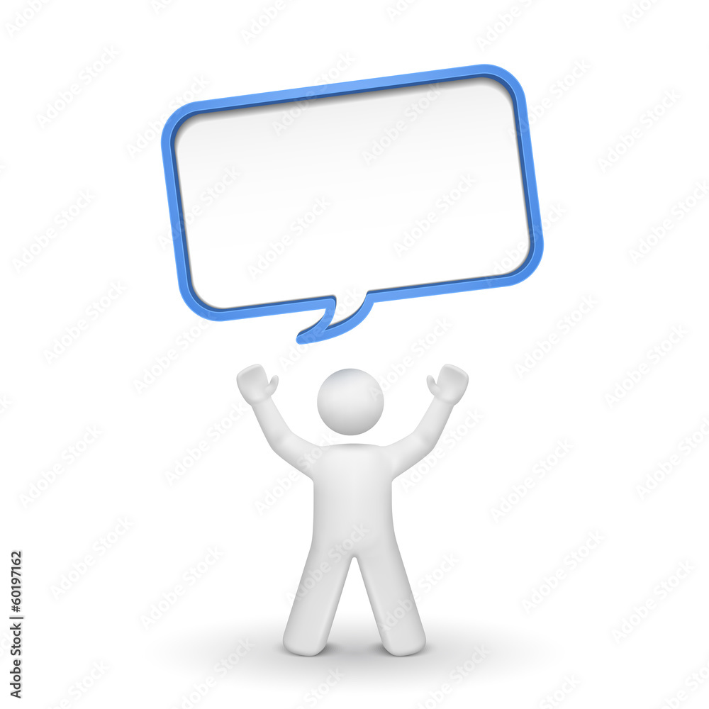 3d person looking up at a blank speech bubble 3d person looking up at a blank speech bubble
