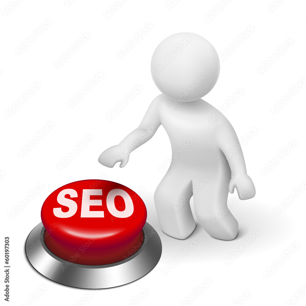 3d man with seo (search engine optimization) button 3d man with seo (search engine optimization) button