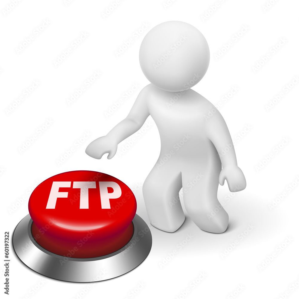 3d man with FTP ( File transfer Protocol ) button 3d man with FTP ( File transfer Protocol ) button