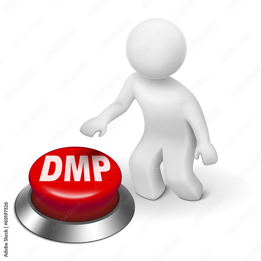 3d man with dmp debt management plan button 3d man with dmp debt management plan button