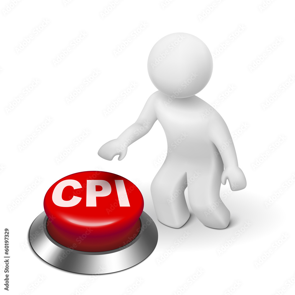 3d man with CPI ( Consumer Price Index ) button 3d man with CPI ( Consumer Price Index ) button