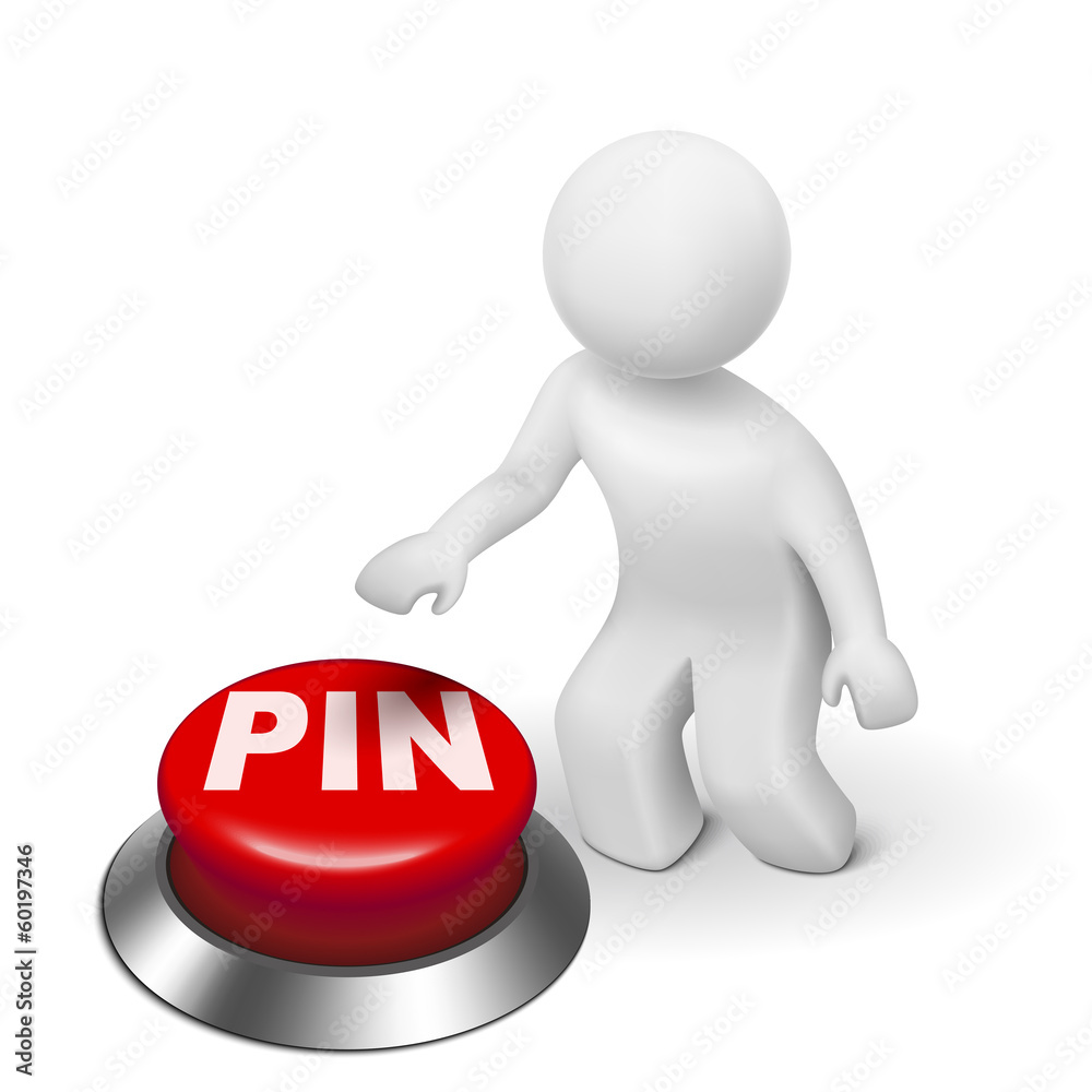 3d man with PIN ( Personal identification number) button 3d man with PIN ( Personal identification number) button