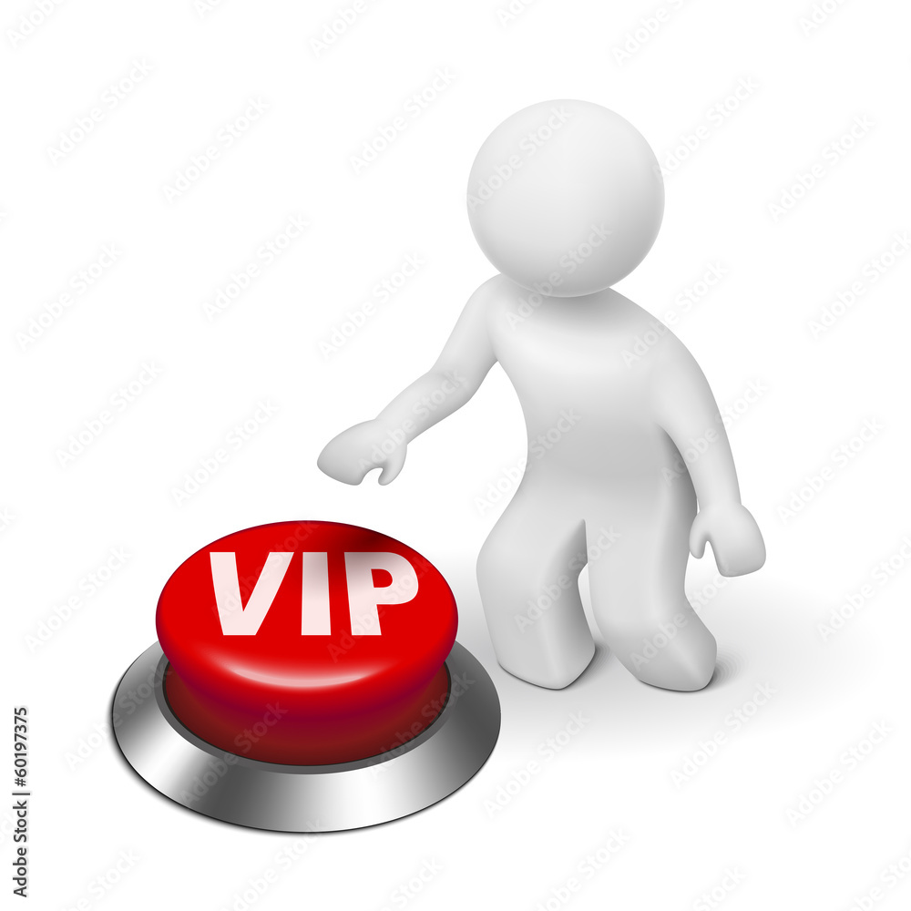 3d man with vip ( very important person ) button 3d man with vip ( very important person ) button