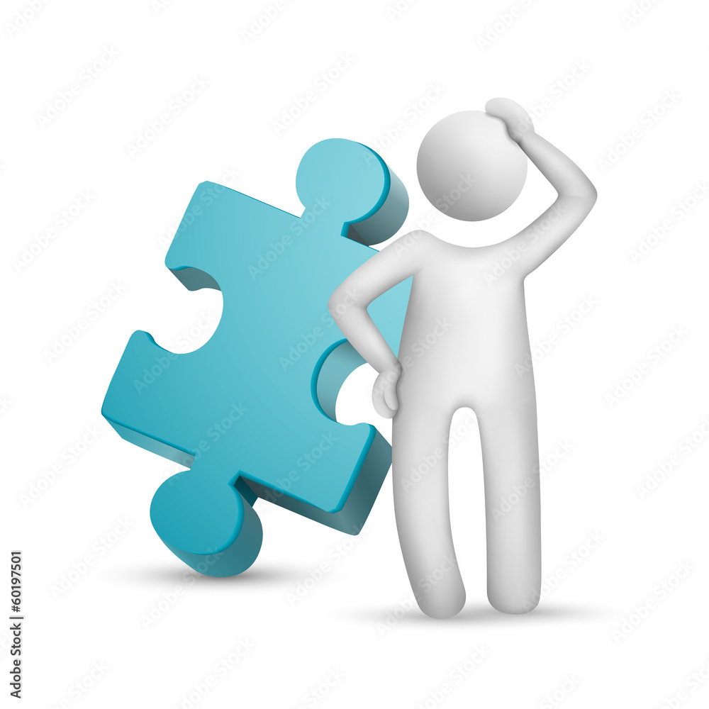3d man thinking with a puzzle 3d man thinking with a puzzle
