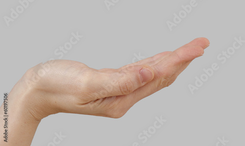 White hand on perfect gray background